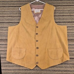 CATTLE KATE Tan Brown Western Leather Suede Mens XXL Full Button Vest VTG‎